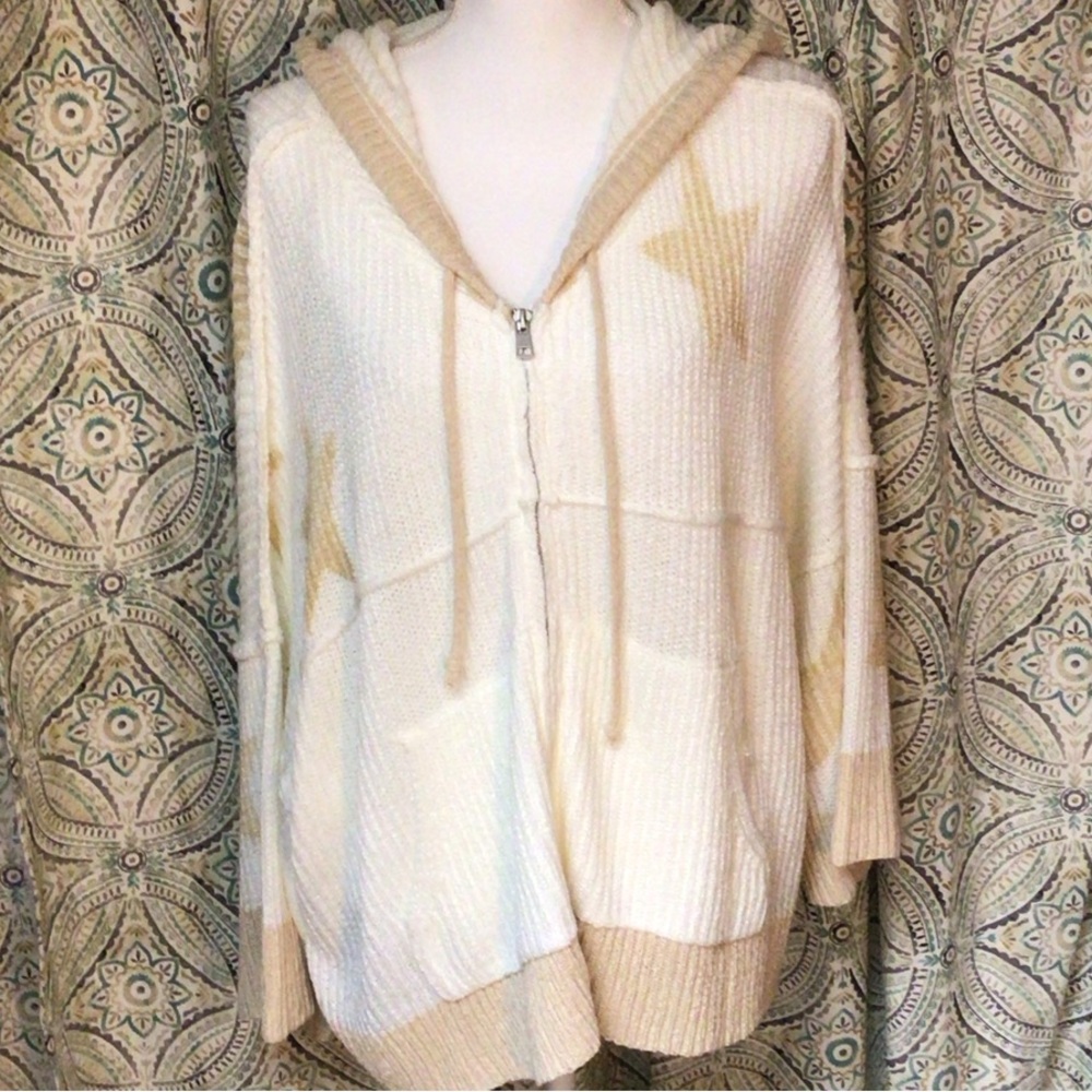 POL Cream and Tan Star Cardigan Full Zip Hoodie